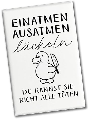 Ente mit Küchenmesser Souvenir Magnet eckig mit Spruch Nicht alle töten Witz für Kollegen am Arbeitsplatz Killer gegen Stress