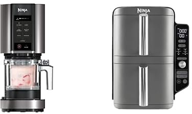 Ninja CREAMi machine à crème glacée et à desserts glacés, 7 programmes, 1,4L, NC300EU + Ninja Double Stack XL Friteuse sans huile, friteuse verticale à 2 tiroirs, SL400EU
