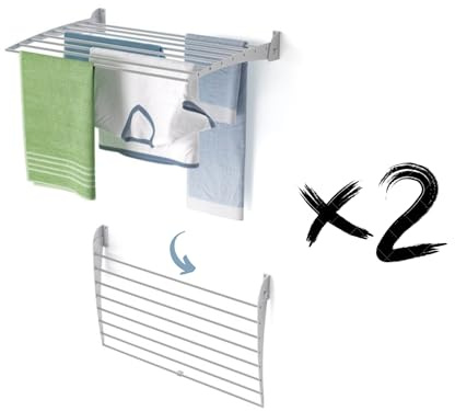 Foxydry Fold, wandwäscheständer, klappbar platzsparend, 82 cm X2 | aus aluminium und edelstahl, nach unten klappbar, rostfrei, für terrasse und balkon, trägt 10 kg, grau