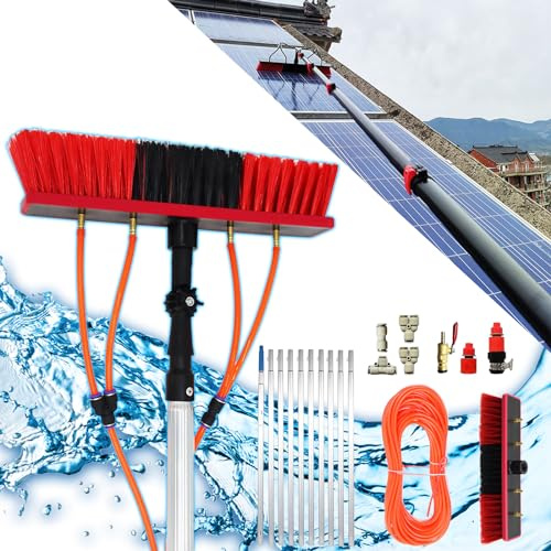 9m Perche Telescopique Nettoyage Panneaux Solaires, Errtsdb Brosse telescopique toiture avec Tuyau Intérieur Balai telescopique pour Toit pour Panneaux solaires, Lavage de Camion, fenêtre