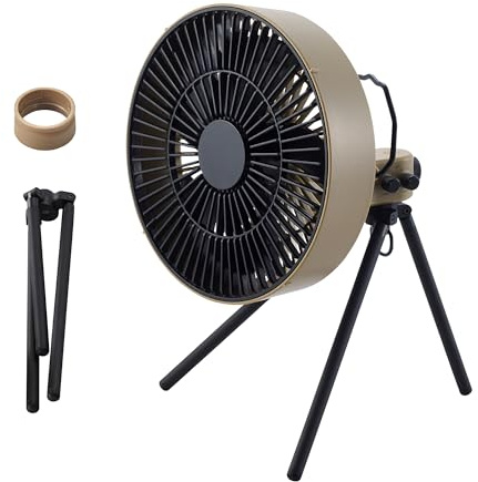 ELECOM NESTOUT Camping Fan & Circulator, 16cm blade span, w/Tripod, USB-C | 3 Speeds + Breeze Mode, 3 Angle Oscillation, Timer 60/120/240 min, 90° Adjustable tilt, Battery sold separately (Beige)