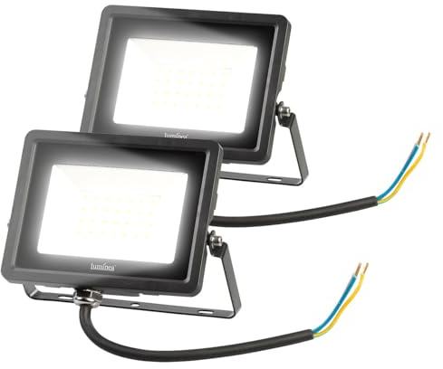 Luminea LED-Strahler Gärten: 2er-Set Mini-LED-Fluter, 20 W, 2.000 lm, IP65, 4.000 K, tageslichtweiß (Strahler tageslichtweiß, Licht, wasserdicht)