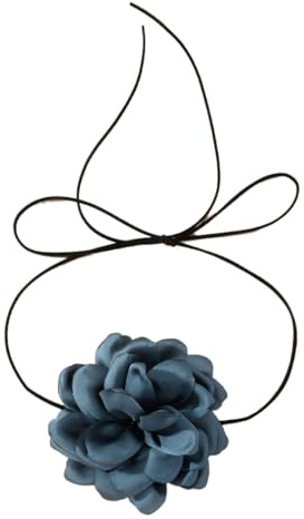 Wambere 1 Stück Blumenhalskette Damen Halsband Blumen Choker Halskette Handgefertigte Halsketten Frauen Vintage Lange Band Choker Blumenkette für Hochzeit Geburtstag Party Abschlussball,Denim-Blau