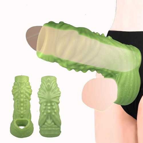 TDLPlus 15cm Groß Penishülle Monster Dildo Penis Sleeve mit Rutschfest Hodenringe, Silikon Penismanschetten Penisstrecker Cock Sleeve Extender zür Penis Vergrößerung Sexspielzeug für Männer