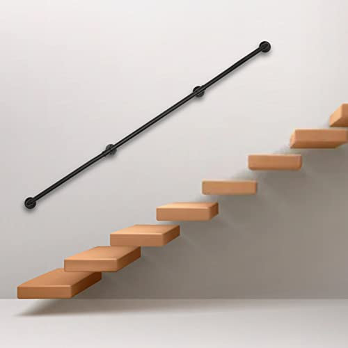 3,6 m schwarzes Metall für Treppen, Wandmontage, industrielles Eisenrohr-Haltegriff für Innenbereich, komplettes Set für ältere Menschen und Kinder