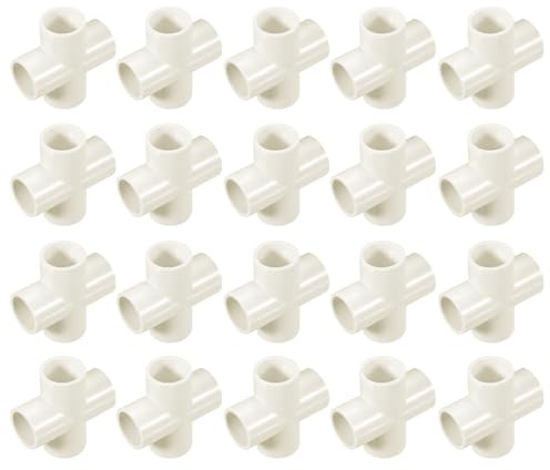 sourcing map 20pcs PVC Fitting Cross 4 Way PVC 20mm ID Connectors White | PVC Elbow PVC Pipe Fittings PVC Coupling PVC Furniture Corner Connector for DIY Garden Support Structure,