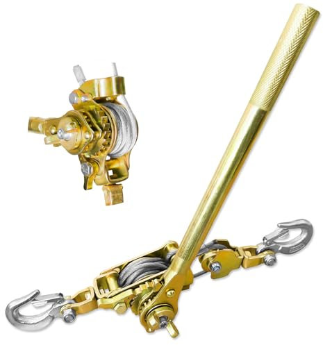 SENKEYFE Come Along Winch Puller 3T 10FT, Cable Hoist Winch Puller with 2 Hooks, Come Along Tool Heavy Duty, Ratchet Puller for Lifting Pulling Construction Building