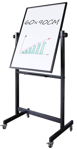 XIWODE Magnetisches Whiteboard mit Ständer 90x60 - Doppelseitige Mobile Magnettafel im Flipchart-Design, Vollständiges Zubehör und schwarzem Alu-Rahmen für Schule, Zuhause und Büro