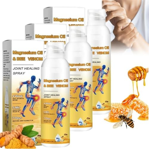 Magnesium Oil & Bee Venom Joint Healing Spray,Bee Venom Pain Relief Spray,Magnesium Joint Spray,Bee Venom Arthritis Spray for Muscle and Joint Recovery (3 Pcs)
