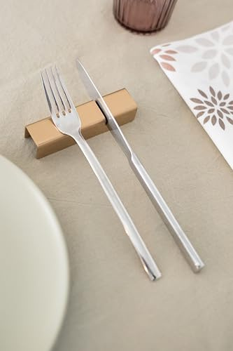 Set poggiaposate rettangolare da tavolo acciaio INOX, porta 2 posate inossidabile, Design Elegante, Idea Regalo per Mise En Place di lusso per ristorante forchetta e coltello (Oro, 4)