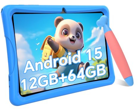 TABWEE Kids Tablet 10 inch, Android 15 Tablets for Kids, Parental Control, Pre-Installed Kiddos Software & Kids Space, Includes Case & Stylus Pen, 12GB RAM 64GB ROM, 2TB Expand, HD IPS Screen(Blue)