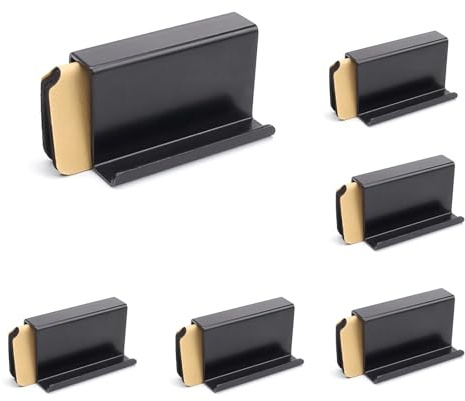 HUANR Glastür Griff, 6 Stück-Pack für Duschtüren, Ohne Bohren von 3–6 mm | Glastürbeschlag, Schwarzer Glastürgriff, für Rahmenlose Glastüren mit Einer Dick