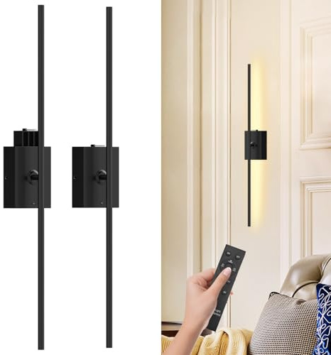 QINER Rechargeable LED Wall Lights, USB-C Battery Operated & Wireless Wall Lights, Battery is Removable and Dimmable 81CM Modern Wall Sconce for Living Room, Bedroom (2 PCS, Black)
