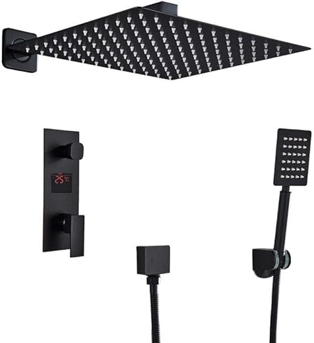 Robinets de douche de salle de bain à fixation murale, pommeau de douche à effet pluie, double vanne mélangeur, ensemble de douche de 20,3 cm - A