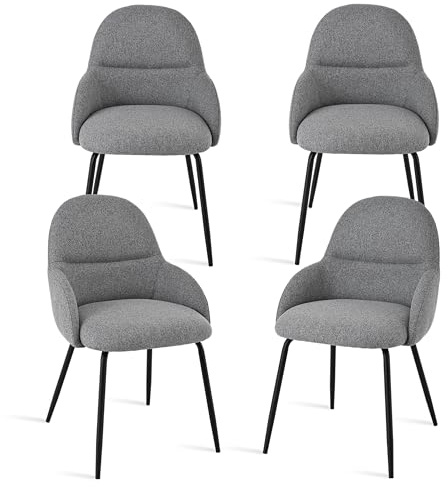 Goeurvant Esszimmerstühle 4er Set mit Armlehne – Ergonomische Polsterstühle, Moderne Küchenstühle mit Leinenbezug & Metallbeinen, Gepolsterte Stühle für Wohnzimmer, Esszimmer, Küche, Hellgrau