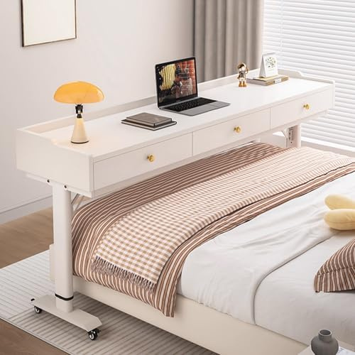 Höhenverstellbar Arbeit desk auf rollen mit Schubladen, mobile Schlafzimmer betttisch, modern laptoptisch tisch mit rollen, pflegebett beistelltisch mit schallwand, für Zuhause und Krankenhaus.