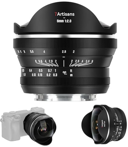 7artisans 6 mm F2.0 för Z-Mount APS-C-fiskögon-ultravidvinkel-kameraobjektiv, manuellt fokus, 220° vidvinkel för astrofotografering och landskapsfotografering för Nikon-Z-Mount-kameror, ZFC Z50 Z30