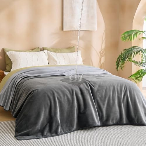 BEDSURE wasserdichte Deck, Liebesdecke 152x203 cm Fleece, beidseitig,laufsicher, Hundedecke waschbar, Deck für Sofa, Bett, Auto, Outdoor, Hunde Decke für Couch, Matratze, Camping, Picknick, Grau