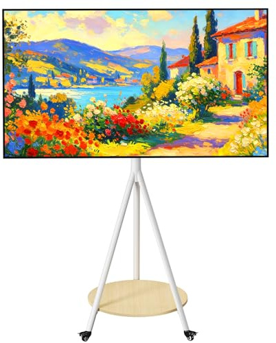 UNHO Soporte TV con Ruedas para 40-75 Pulgadas, VESA 600x400 mm Blanco | Soporte Television Pie Suelo Trípode con Estante para Pantalla LED/LCD, Hasta 50kg, Altura Ajustable 155-175 cm, Brida
