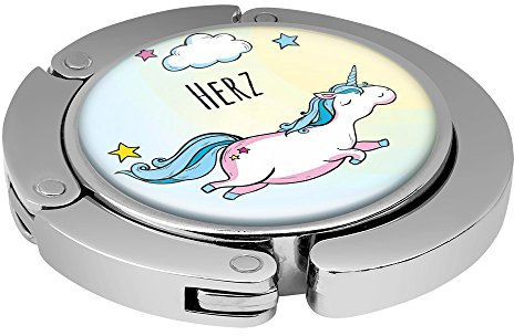 Taschenhalter Dickes Fliegendes Einhorn Personalisiert mit Namen Herz printplanet Chrom