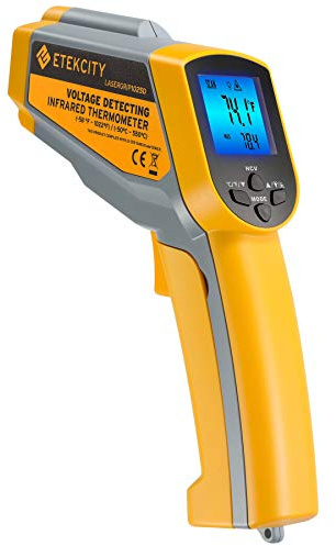 Etekcity Infrared Thermometer 1025D (Not for Human) Dual Laser Temperature Gun-58℉~1022℉ (-50℃~550℃) with Adjustable Emissivity, Non-Contact Voltage Tester (NCV), Standard Size, Yellow & Gray
