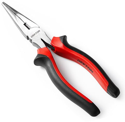 Dekton 8-inch Long Nose Pliers- Precision Needle Nose Pliers| Durable Carbon Steel Construction| Ideal For Gripping, Bending, Cutting Wires| Ergonomic Handle For Control| Essential Tool For Electrical