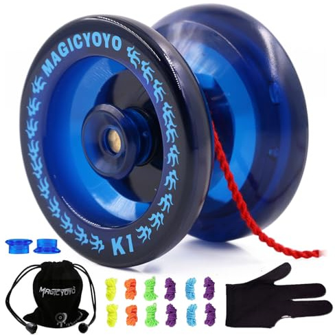 MAGICYOYO K1 Responsive JoJo für Kinder, Erwachsene, Jojos für Anfänger bis Profi, Yo-yo Ball mit Jo Jo Tasche+ Handschuh+ 12 Jo-jos Saiten+ 2 Yo-yo Hubstacks Kit, Blau