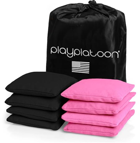 Play Platoon Weather Resistant Cornhole Bags - Set of 8 Regulation Corn Hole - Pink & Black - Durable Duck Cloth Corn Hole for Tossing Game, Includes Tote Bag