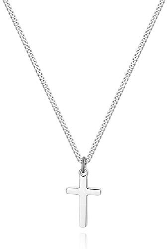 Joxevyia Cross Necklace for Men Silver Stainless Steel Small Cross Pendant with Cuban Chain Necklace Simple Faith Jewelry Christmas Gift for Men Women 18 Inches