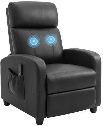 HOMCOM Fauteuil de Relaxation et Massage avec Inclinaison Manuelle Dossier Repose-Pied réglable revêtement synthétique Noir