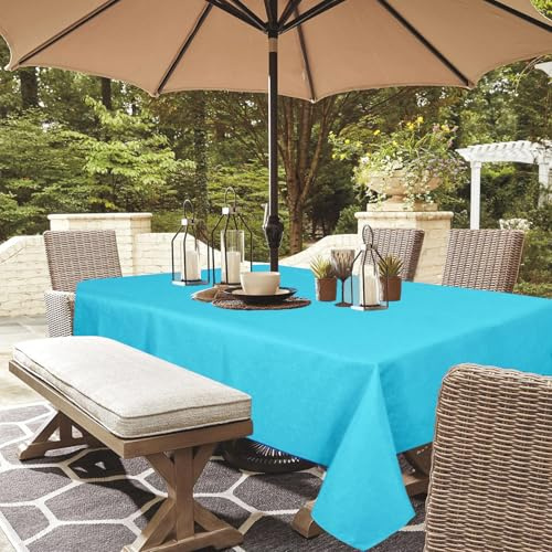 youngseahome Outdoor Tablecloth Wrinkle-Free Stain Resistant Waterproof Polyester Fabric Table Cover with Zipper Umbrella Hole for Picnic/Party/Dinner/Patio Garden(60×84inch,Zippered,Aqua)