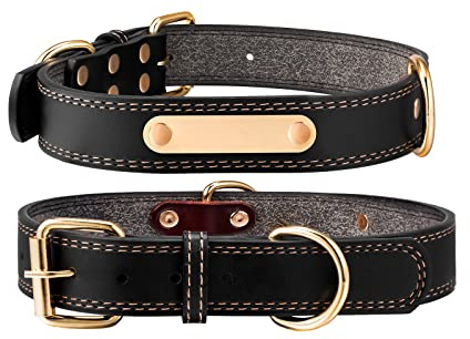Lederhalsband,Personalisiert Hundehalsband aus Leder,verstellbar Halsband mit Namen und Telefonnummer gravieren,Leder Halsbänder mit Metallschnalle (L (Breite 2,5 cm, Halsumfang 40-50cm), Schwarz)