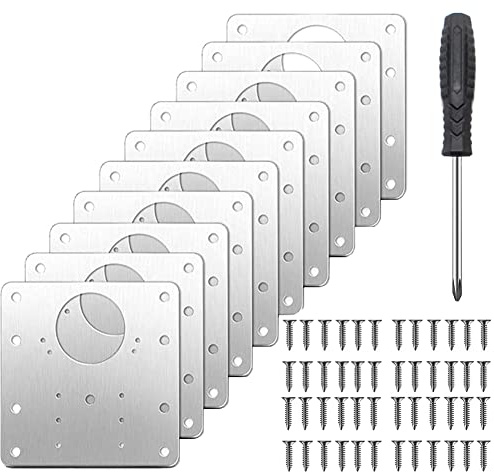 Hinge Repair Plate Kit, 10pcs Hinge Repair Kit Stainless Steel Cabinet Hinge Repair Plate Fixing Panel with Mounting Screws and Screwdriver for Kitchen Cupboard Door Furniture Shelves Drawer Window