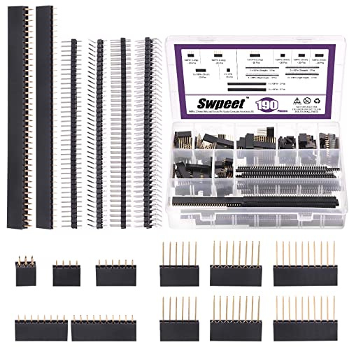 Swpeet 190 Stück 14 Typen 2,54 mm Stecker und Buchse Stiftleiste Steckverbinder Sortiment Kit