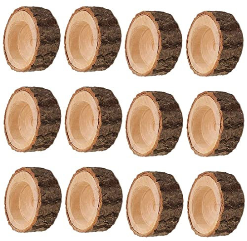 Tesytto Set mit 12 Teelichthaltern aus Holz, personalisierte Votivkerzenhalter aus natürlichem Holz, Vintage-Teelichthalter für rustikale Mittelstücke für Esstisch, Hochzeitsfeier (2,36 x 0,98 Zoll)