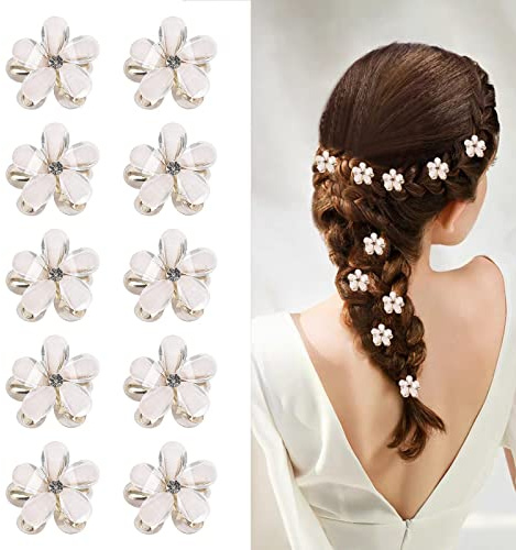 10 Stück Pearl Haarspangen, Pearl Kleiner Haarspangen Mini Blumen Haarspange Blumen Perlen Haarklammer Clips, für Damen Mädchen Geburtstag und Hochzeitsfeier