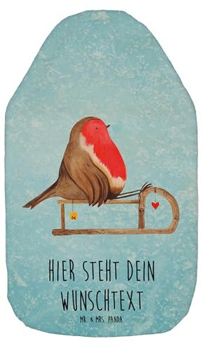 Mr. & Mrs. Panda Personalisierte Wärmflasche Rotkehlchen Schlitten - Eisblau