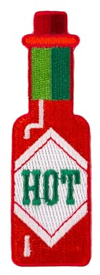 Urbanski Patch Hot Sauce scharfe Soße Sriracha Chilli zum Aufbügeln 8,8 x 2,8 cm | Aufnäher Applikation Bügelbild