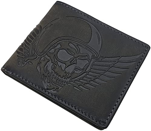 myledershop Büffel-Vollleder Geldbörse (Vintage-Grau) | RFID & NFC Schutz, Querformat, Geldbeutel, Portemonnaie, Geldtasche