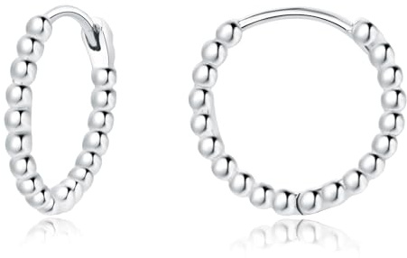 Bewenda Creoler silver 925 små, 925 sterlingsilver, kreoler, unisex örhängen, kreoler för kvinnor flickor, nickelfri, allergivänlig, sömn, brosk, huggie, runda örsnibbar, öronsmycken, 17 mm, Silver