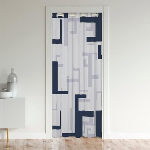 Loussiesd Modern Geometric Doorway Curtain Privacy Navy Blue Stripe Closet Door Curtain 30%-50% Blackout Room Darkening Thermal Curtains for Doors Windows Drapes Window Treatments 132x203cm 1 Panel