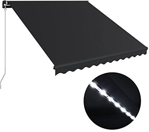 Homgoday Manuelle einziehbare Markise mit LED 300x250cm Anthrazit, Outdoor Garten Vordach Markise Sonnenschutz Markise Vordach für Terrasse, Hof, Balkon und Restaurant