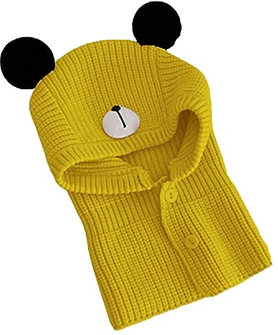Rayson Winter Strickmütze Mädchen Junge Mütze mit Ohren Bear SchlupfmüTze Baby Baumwolle Knopf Kinder Beanie Mädchen Einfarbig(Gelb,One Size)
