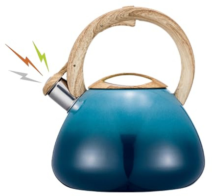 Jauhmui 2.5L Stainless Steel Whistling Tea Kettle with Wood Handle (Blue)