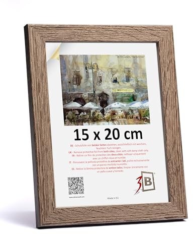 3-B Cornice Portafoto HIT - Marrone Scuro (Noce con Venature Ottiche del Legno) - 15 x 20 cm - in Legno con Vetro Acrilico