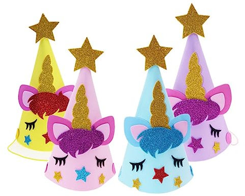 NOLITOY 4stücke Glitzer Eva Geburtstagsmützen Einhorn Design Für Junge Mädchen Bunte Partyhüte Gelb Blau Festliche Dekoration Für Kindergeburtstag Und Kostümpartys