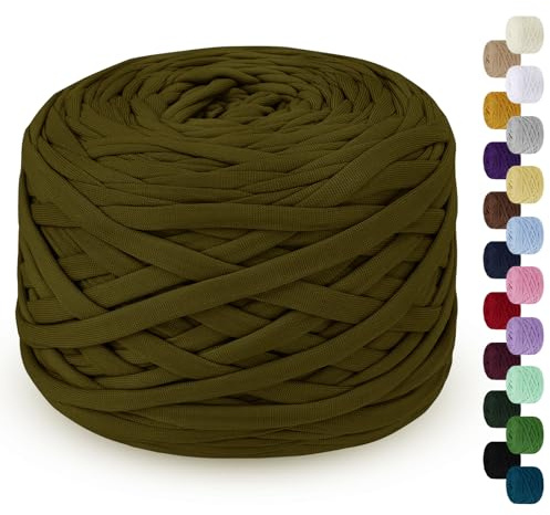 LEREATI Fettuccia per Borse a Uncinetto 285g/100m Cordino per Borse Uncinetto, Filato Cordoncino per Cestini, Tappeti, Fai da Te, Decorazioni, Artigianato (Verde Militare)