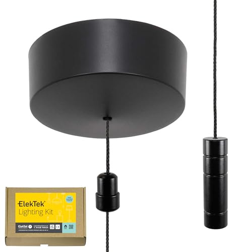 ElekTek UK Safety Approved Matt Black Bathroom Light Pull Switch Kit Black Cylinder & Black Cord, EN 60669-1 & CE Mark, Earth Terminal, 6A 250V, 1 or 2 Way use, Full Wiring Instructions