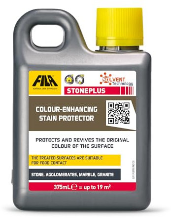 FILA Surface Care Solutions, STONEPLUS, Colour Enhancer Stone Sealer Outdoor, Impregnator Sealer, Slate Tile Sealer Ideal for Natural Stone: Travertine, Granite etc. Matte Finish Patio Sealer, 375ml