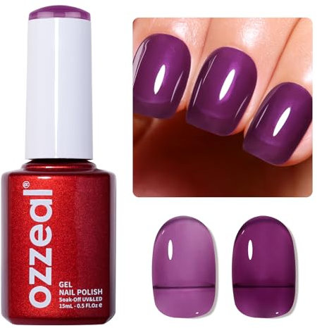 Ozzeal Jelly UV Nagellack, Tiefes Lila Gelee UV Gel Nagellack Transparent Herbst Winter Jelly Gel Nail Polish Soak Off UV LED für Art DIY Maniküre 15ML